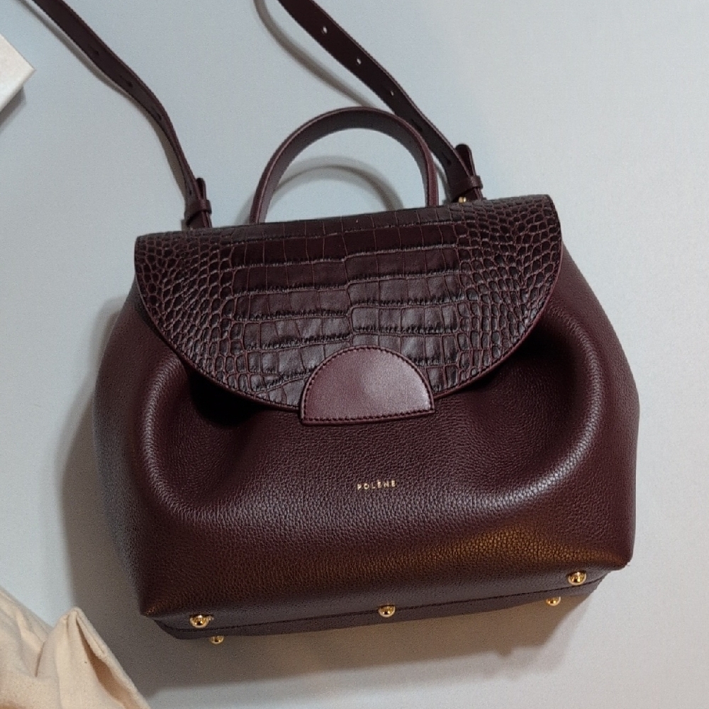 Polene Numero Un Burgundy Genuine Leather Bag with Crocodile Pattern